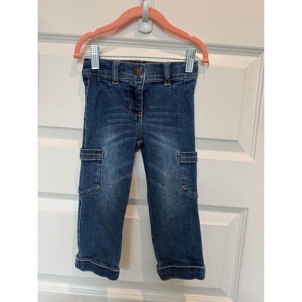 Finding Foxtale Kids Dark Wash Blue Denim Cargo Jeans Size 2 Adjustable Waist